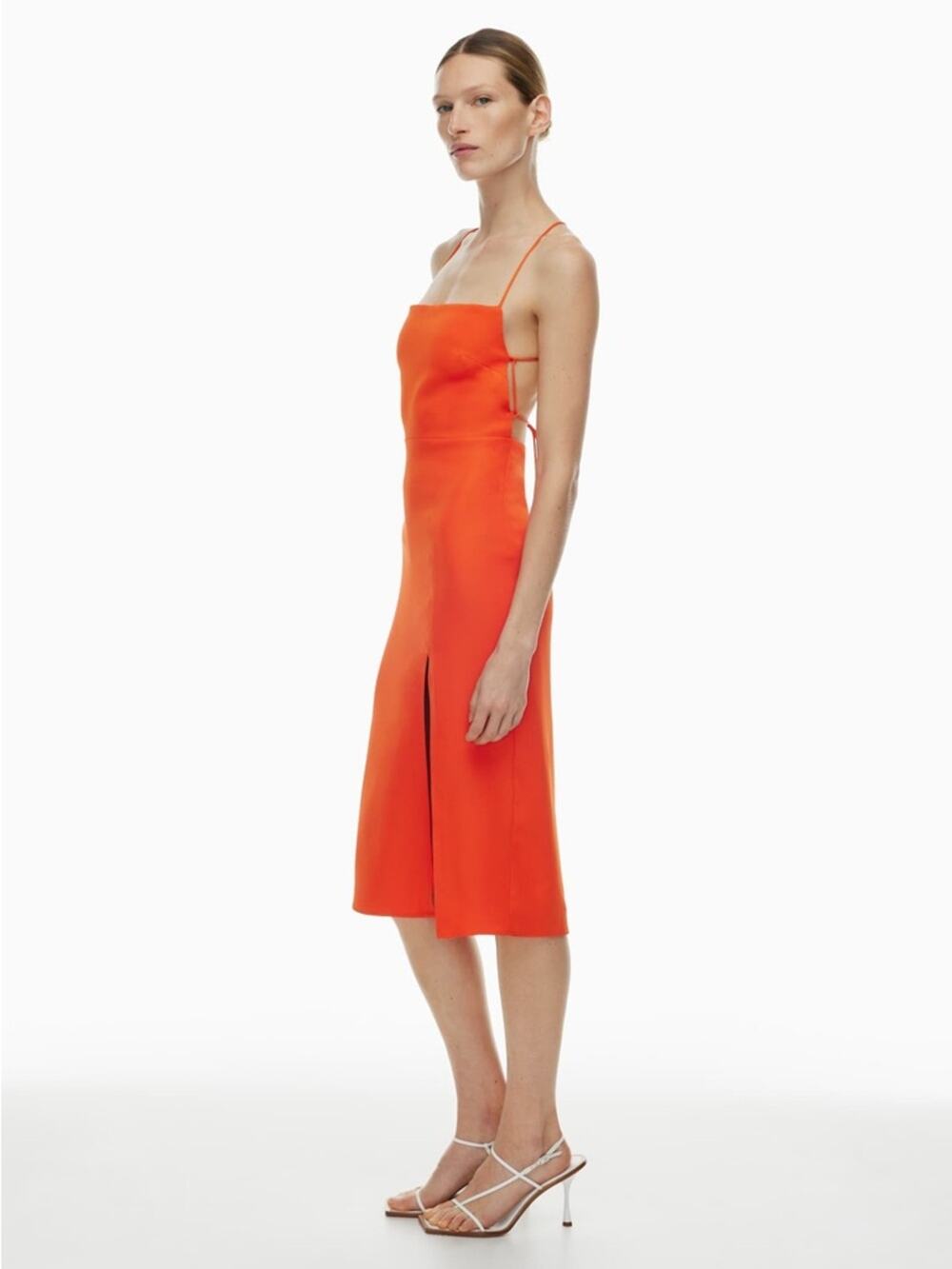 Aritzia Babaton Success Matte Satin Open Back Midi Dress Orange Size 4